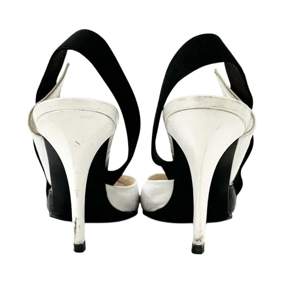 Vintage Miu Miu Black & White Leather 3.25" Slingback Pumps sz 37.5 - Picture 6 of 11